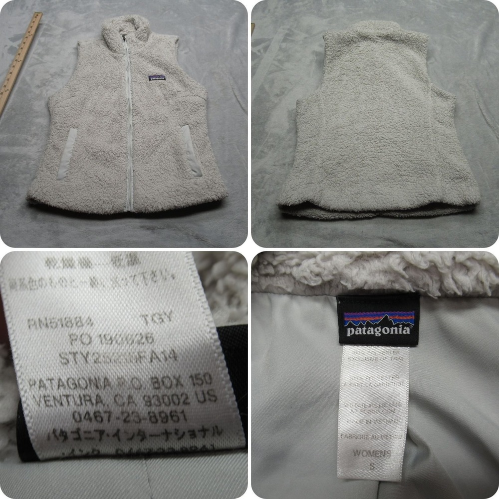 Patagonia Los Gatos Vest Womens Small White/Cream Fuzzy Fleece‎ Full Zip Outdoor